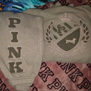Vs Pink Zip Up Hoodie & Sweatpants Set Glitter Lined Logo ( Flaws)  Size XL
